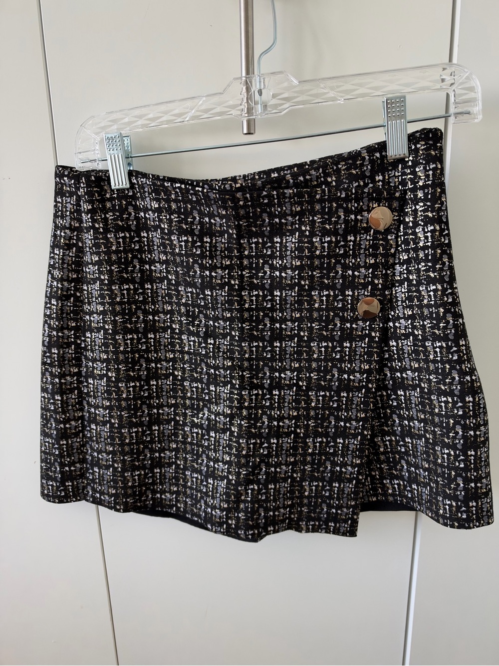 Black with Silver Gold Mini Skort with Button Detail